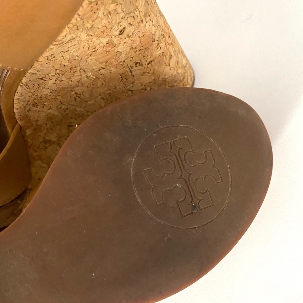 Tory Burch Shoes Wendelle Leather Cork Wedges Sandals Brown size 8.5 - Picture 9 of 16